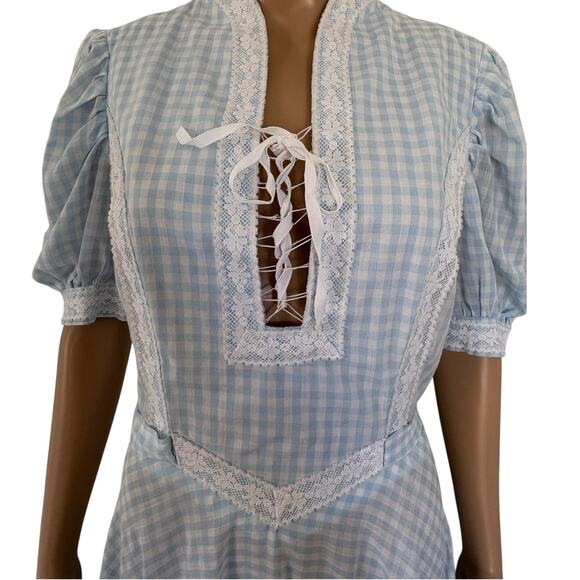 Handmade Cottagecore Prairie Maxi Dress Oktoberfest Gingham Puff Sleeve Boho - Picture 5 of 8
